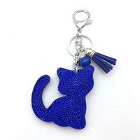 Porte-clefs en cuir avec un chat - Bleu - Porte-clefs