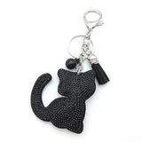 Porte-clefs en cuir avec un chat - Noir - Porte-clefs