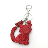 Porte-clefs en cuir avec un chat - Rouge - Porte-clefs