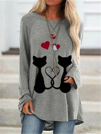 T-shirt long chats amoureux - Gris / XXL - Vêtements et 