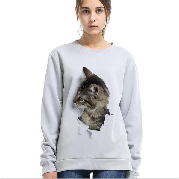 Sweatshirt chaton effet 3D qui sort du sweat La boutique du