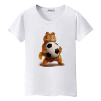 T-shirt chat avec un ballon de foot - Blanc / 4XL - T-shirt