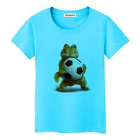 T-shirt chat avec un ballon de foot - Bleu / 4XL - T-shirt
