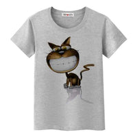 T-shirt chat avec un grand sourire pour femme - Gris / S - 