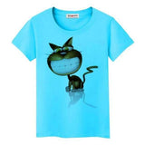 T-shirt chat avec un grand sourire pour femme - Bleu / S - 