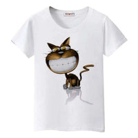 T-shirt chat avec un grand sourire pour femme - Blanc / S - 