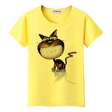 T-shirt chat avec un grand sourire pour femme - Jaune / S - 