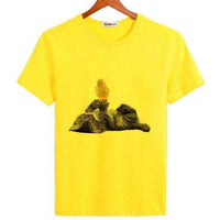 T-shirt Chat avec un poussin pour femme - Jaune / S - 