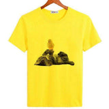 T-shirt Chat avec un poussin pour femme - Jaune / S - 