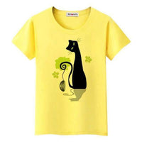 T-shirt chat avec une souris - Jaune / S - T-shirt