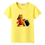 T-shirt chat avec une valise - Jaune / S - T-shirt