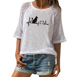 T-shirt chat coeur manches mi-longues - Blanc / XXL - 