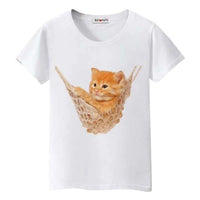 T-shirt chat dans un hamac - Blanc / S - T-shirt