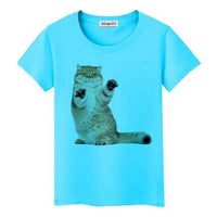 T-shirt chat debout joueur humoristique pour femme - Bleu 2 