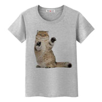 T-shirt chat debout joueur humoristique pour femme - Gris 2 