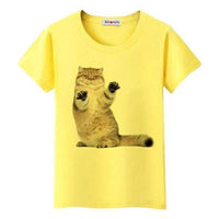 T-shirt chat debout joueur humoristique pour femme - Jaune 2