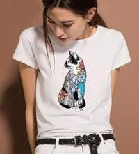 T-shirt chat fleuri - Blanc / XXL - T-shirt