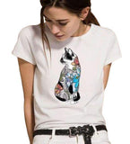 T-shirt chat fleuri - T-shirt