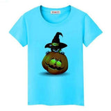 T-shirt chat Halloween - Bleu / S - T-shirt