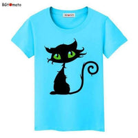 T-shirt chat humoristique pour femme. - Bleu / S - T-shirt