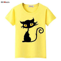 T-shirt chat humoristique pour femme. - Jaune / S - T-shirt