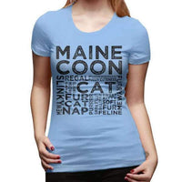 T-shirt chat Maine Coon typographie pour femme - Bleu ciel /