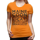 T-shirt chat Maine Coon typographie pour femme - Orange / S 