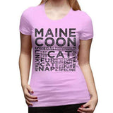 T-shirt chat Maine Coon typographie pour femme - Rose / L - 