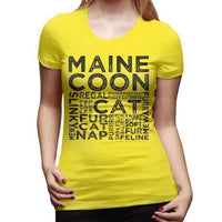 T-shirt chat Maine Coon typographie pour femme - Jaune / XL 