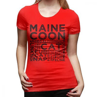 T-shirt chat Maine Coon typographie pour femme - Rouge / S -