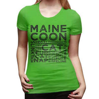T-shirt chat Maine Coon typographie pour femme - Vert / L - 
