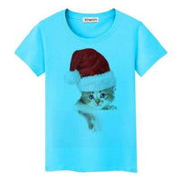 T-shirt chat Noel femme - Bleu / S - T-shirt