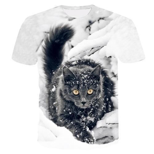 T Shirt Chat 3d T-shirt Chat Noir Dans La Neige Effet 3D