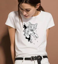 T-shirt chat qui surgit - Blanc / XXL - T-shirt