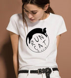 T-shirt chat Run cat run - Blanc / M - T-shirt