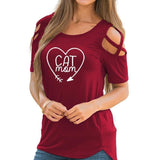 T-shirt chat sexy Cat Mom pour femme - Rouge / XXL - T-shirt
