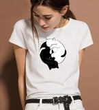 T-shirt chat Yin Yang amour - Blanc / XL - T-shirt