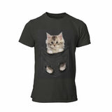 T-shirt chaton Maine Coon dans la poche - Noir Homme / 4XL -