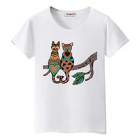 T-shirt chats amoureux sur une branche - Blanc / S