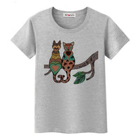 T-shirt chats amoureux sur une branche - Gris / S