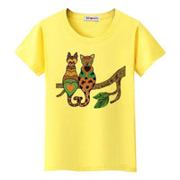 T-shirt chats amoureux sur une branche - Jaune / S