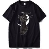 T-shirt chatte élégante et lune - Noir / XL - T-shirt