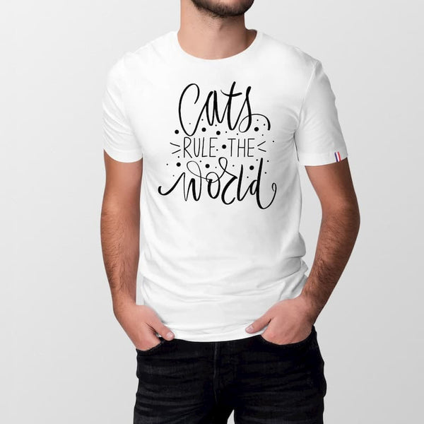 T-shirt Homme Made in France Cats rule the World - S / Blanc
