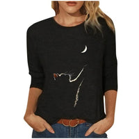 T-shirt manche longue chat lune - Noir / 5XL - T-shirt