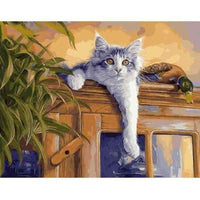Tableau à peindre chat sur un placard - Tableau | La boutique du Maine Coon