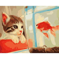 Tableau chat et poisson à peindre - Tableau | La boutique du Maine Coon