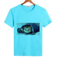 Tee shirt chat caché pour femme - Bleu / S - T-shirt
