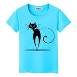 Tee shirt chat de dos stylisé femme - Bleu / S - T-shirt