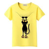Tee shirt chat délirant image 3D femme - jaune / S - T-shirt