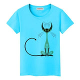 Tee Shirt chat femme abstrait - Bleu / S - T-shirt